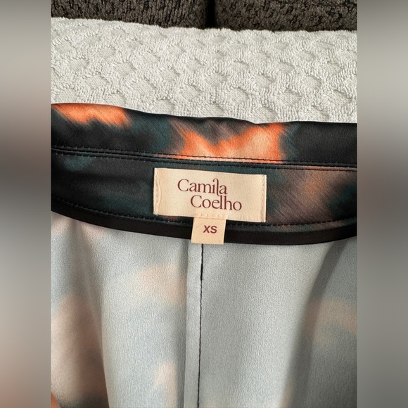 Camila Coelho Amelia Romper in Orange Teal Tie Dye Black XS Satin Kimono Sleeve - Picture 13 of 16